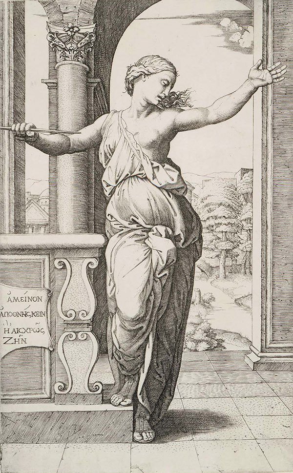 Suicide of Lucretia. Engraving by Marcantonio Raimondi, 1534.