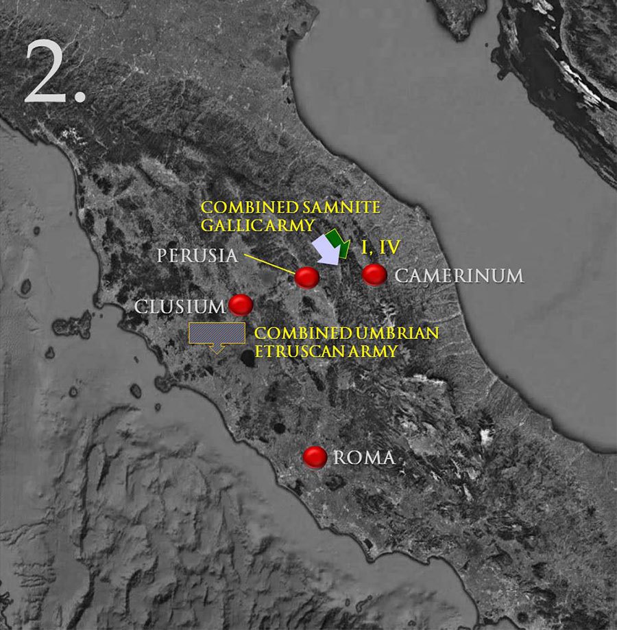 3rd Samnite War. Allies positions after redeployment 295 BC.
