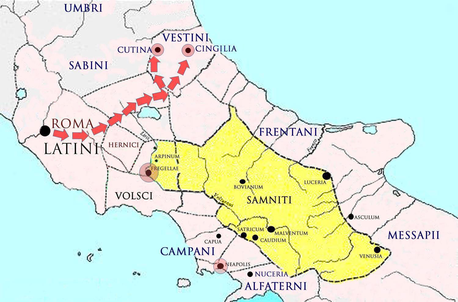 Roman army invaded the land of the Vestini