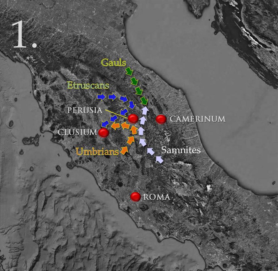 3rd Samnite War. Allied Armies Concentrate near Perusia 295 BC.