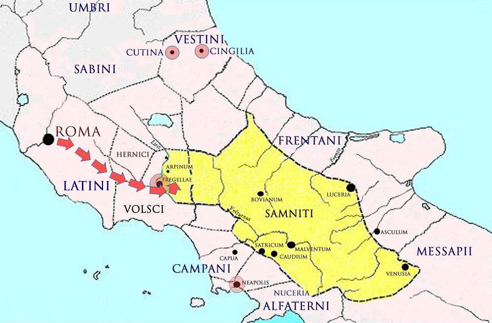 Fighting in the middle Liris valley between Roman and Samnite troops