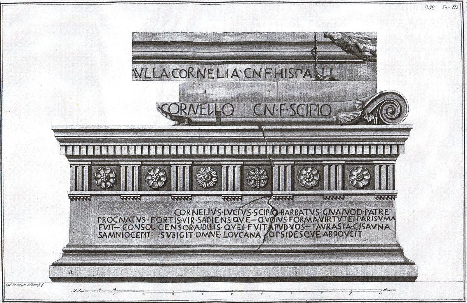 Engraving of the Scipio Barbatus sarcophagus by Piranesi